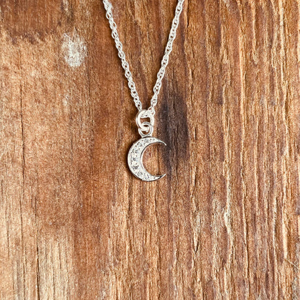 Sterling Silver Necklace Moon Pendant Adjustable Chain / ZIrcon / Delicate / Dainty Jewelery / Modern / Contemporary jewellery / Boho style
