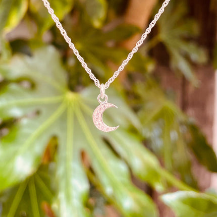 Sterling Silver Necklace Moon Pendant Adjustable Chain / ZIrcon / Delicate / Dainty Jewelery / Modern / Contemporary jewellery / Boho style