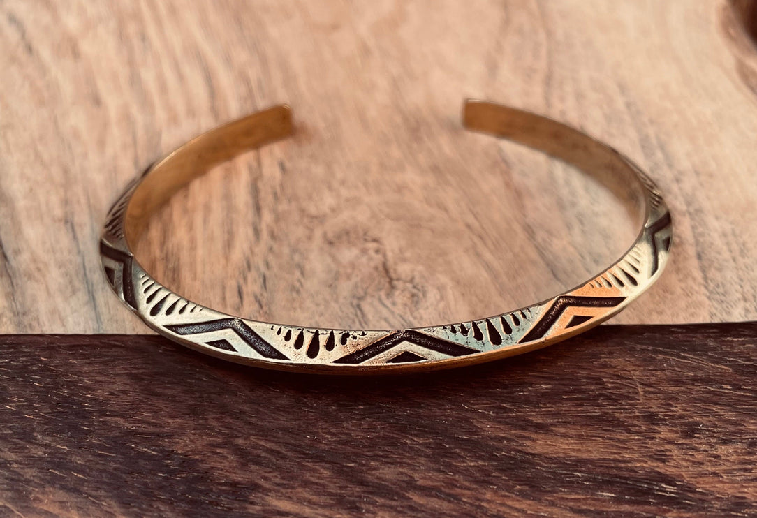 Aztec Brass Bracelet / Tuareg Jewelry / Cuff / Unisex / Boho / Ethnic / Rustic / Bohemian / Hippie / Gypsy / Geometric /