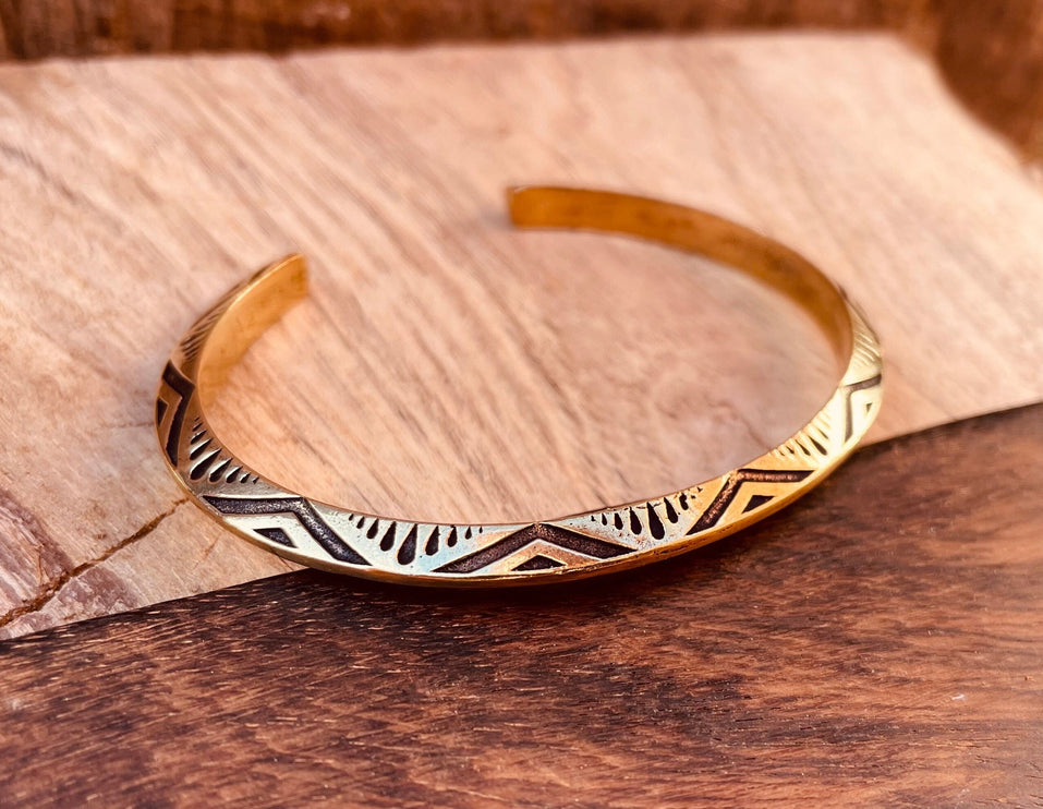 Aztec Brass Bracelet / Tuareg Jewelry / Cuff / Unisex / Boho / Ethnic / Rustic / Bohemian / Hippie / Gypsy / Geometric /