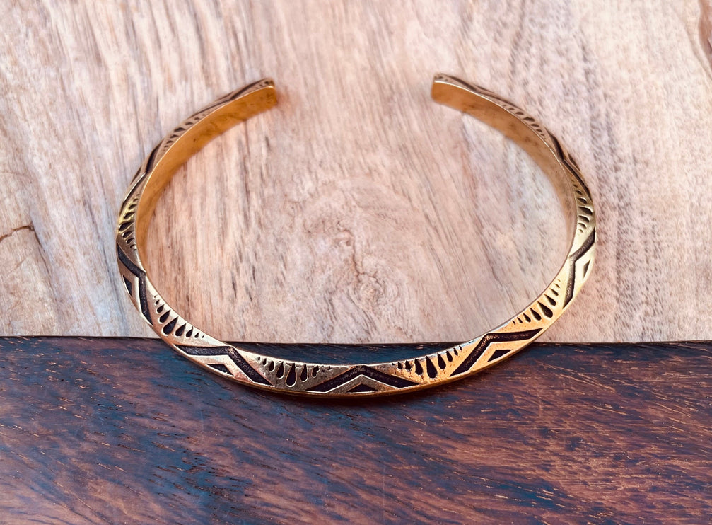 Aztec Brass Bracelet / Tuareg Jewelry / Cuff / Unisex / Boho / Ethnic / Rustic / Bohemian / Hippie / Gypsy / Geometric /