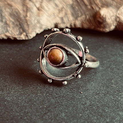 Silver Eye Tiger's Eye Ring / Unique Gemstone Ring / Unisex Ring / Illuminati / Third Eye / Boho / Ethnic / Rustic / Gypsy / Psy / Thumb