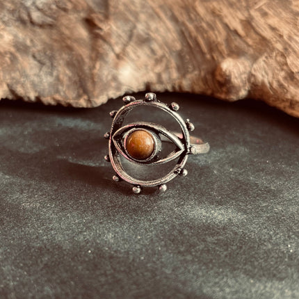 Silver Eye Tiger's Eye Ring / Unique Gemstone Ring / Unisex Ring / Illuminati / Third Eye / Boho / Ethnic / Rustic / Gypsy / Psy / Thumb