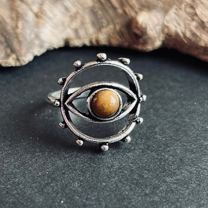 Silver Eye Tiger's Eye Ring / Unique Gemstone Ring / Unisex Ring / Illuminati / Third Eye / Boho / Ethnic / Rustic / Gypsy / Psy / Thumb