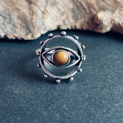 Silver Eye Tiger's Eye Ring / Unique Gemstone Ring / Unisex Ring / Illuminati / Third Eye / Boho / Ethnic / Rustic / Gypsy / Psy / Thumb