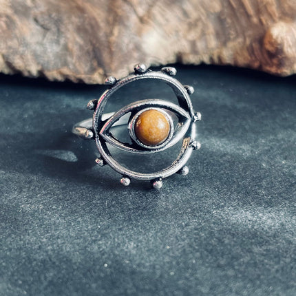 Silver Eye Tiger's Eye Ring / Unique Gemstone Ring / Unisex Ring / Illuminati / Third Eye / Boho / Ethnic / Rustic / Gypsy / Psy / Thumb