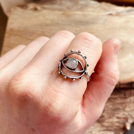 Silver Eye Tiger's Eye Ring / Unique Gemstone Ring / Unisex Ring / Illuminati / Third Eye / Boho / Ethnic / Rustic / Gypsy / Psy / Thumb